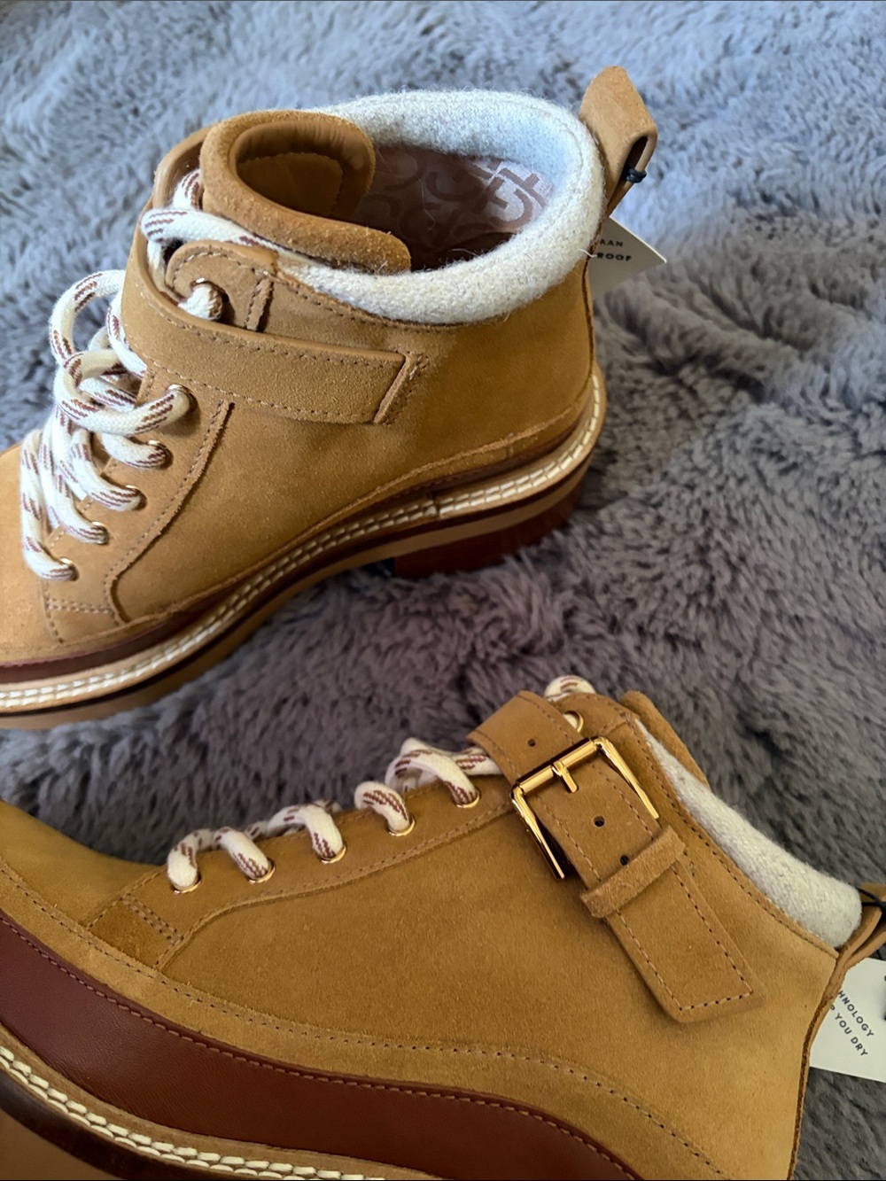 Cole Haan Shibley Waterproof Lace Up Booties in Golden Honey Suede (NWT) - Picture 10 of 15